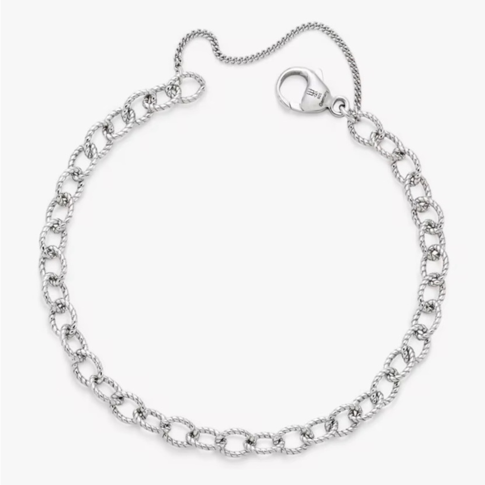 James Avery Twisted Wire Cable Charm Bracelet with Pearl Gemstone Bead Pendant